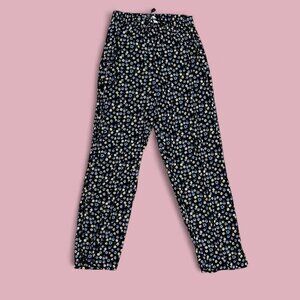 vintage 90s black blue yellow ditsy floral preppy girly cottagecore cropped pant
